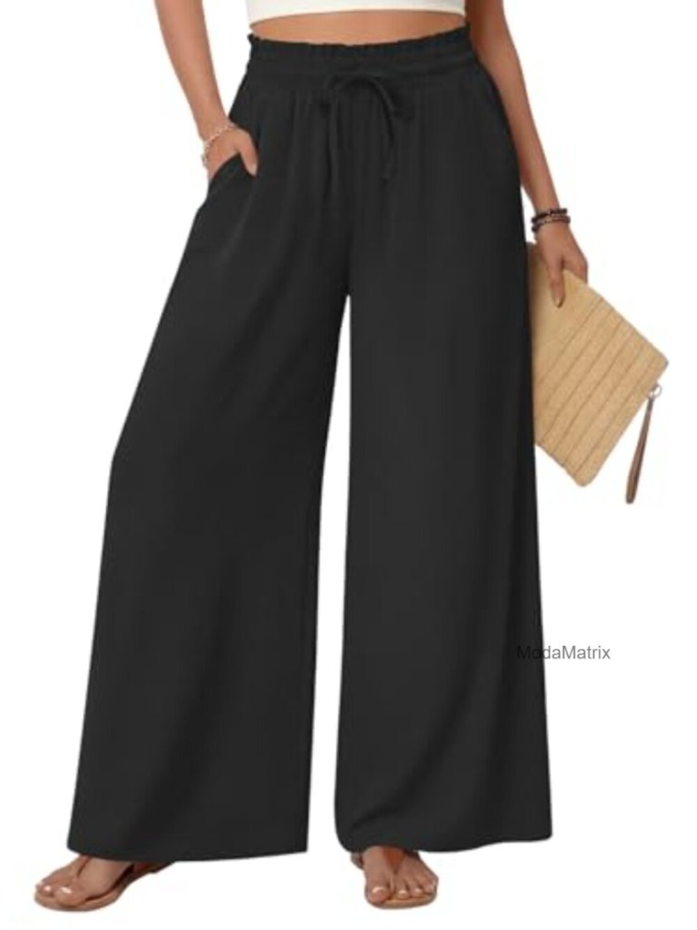 Women Wide Leg Palazzo Pants Flowy Boho Casual with Pockets High Waist